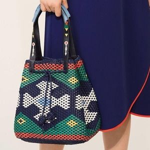 Tory Burch Large Woven Drawstring Tote Bag Boho